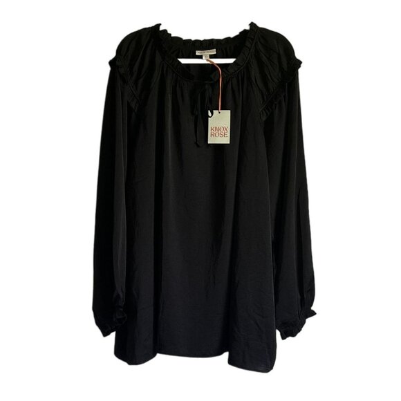 Knox Rose Black Long Sleeve Blouse 4X Womens Satin FeelTop Recycled Polyester - Picture 1 of 7